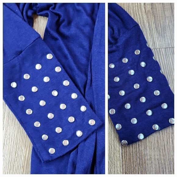 💜Jason Maxwell Blue w/Silver Studded Cuff Cascading Front Cardigan Small - Picture 11 of 13
